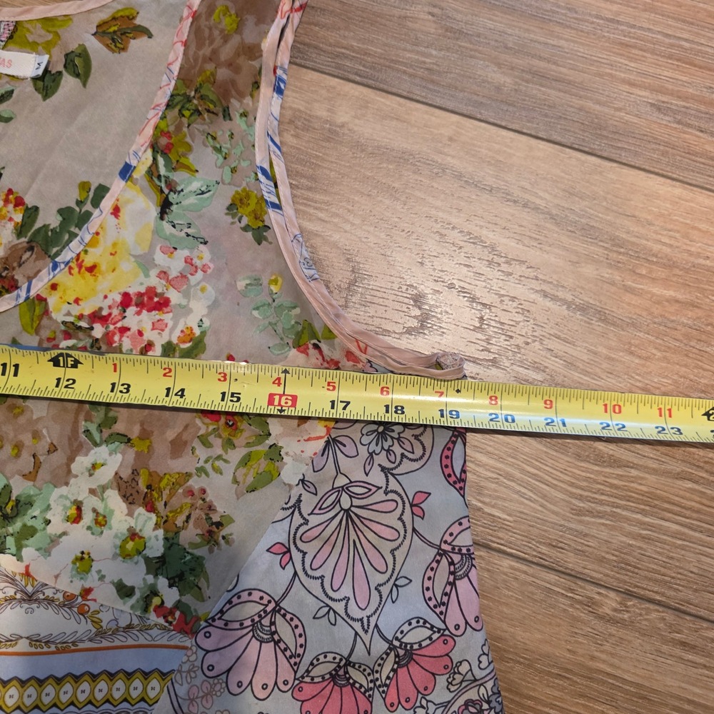 Johnny Was Boho Patchwork Silk Tunic Paisley Floral Slip Layering Pastel Sz M - Picture 9 of 9